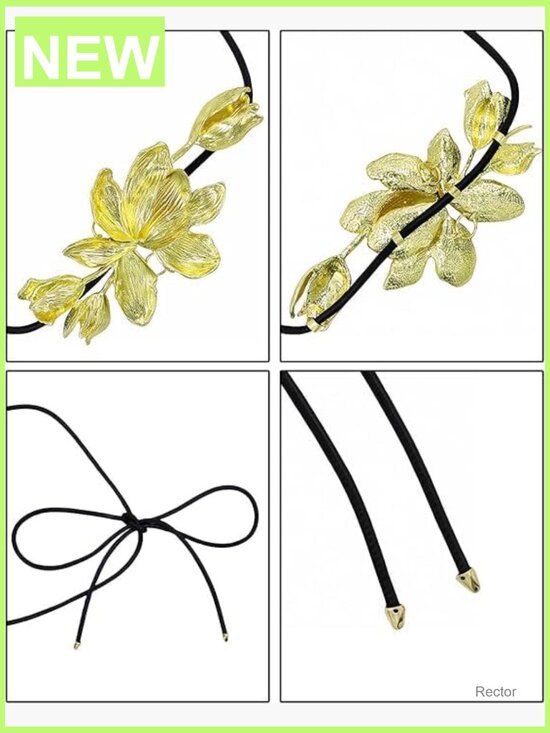 Stylish vintage goldcolor tulip flower belt Women Retro Tulip Flower Waist Belt - Boho PU Leather Rope Belt for Dresses